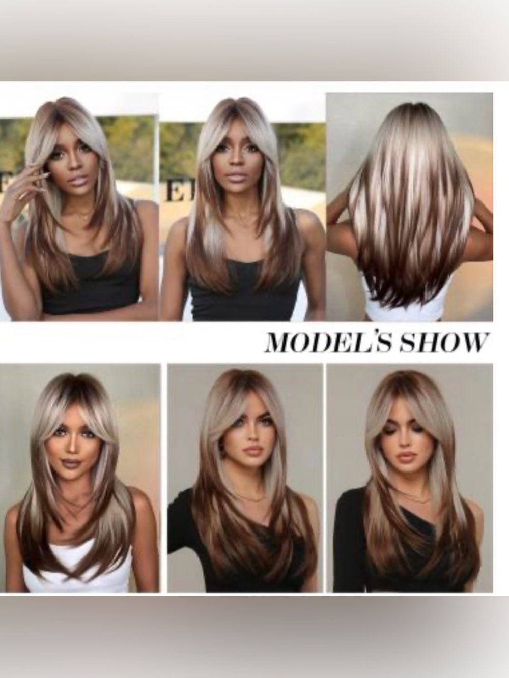 Allbell Long Straight Wig Ombré Brown, Brown Highlight Mixed Blonde - Picture 5 of 6